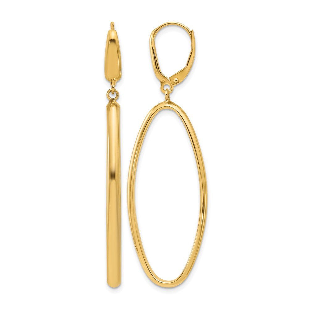 14K Polished Oval Dangle Leverback Earrings