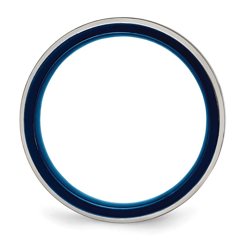 Stainless Steel Polished Blue IP-plated 5mm Band Size - 7.5