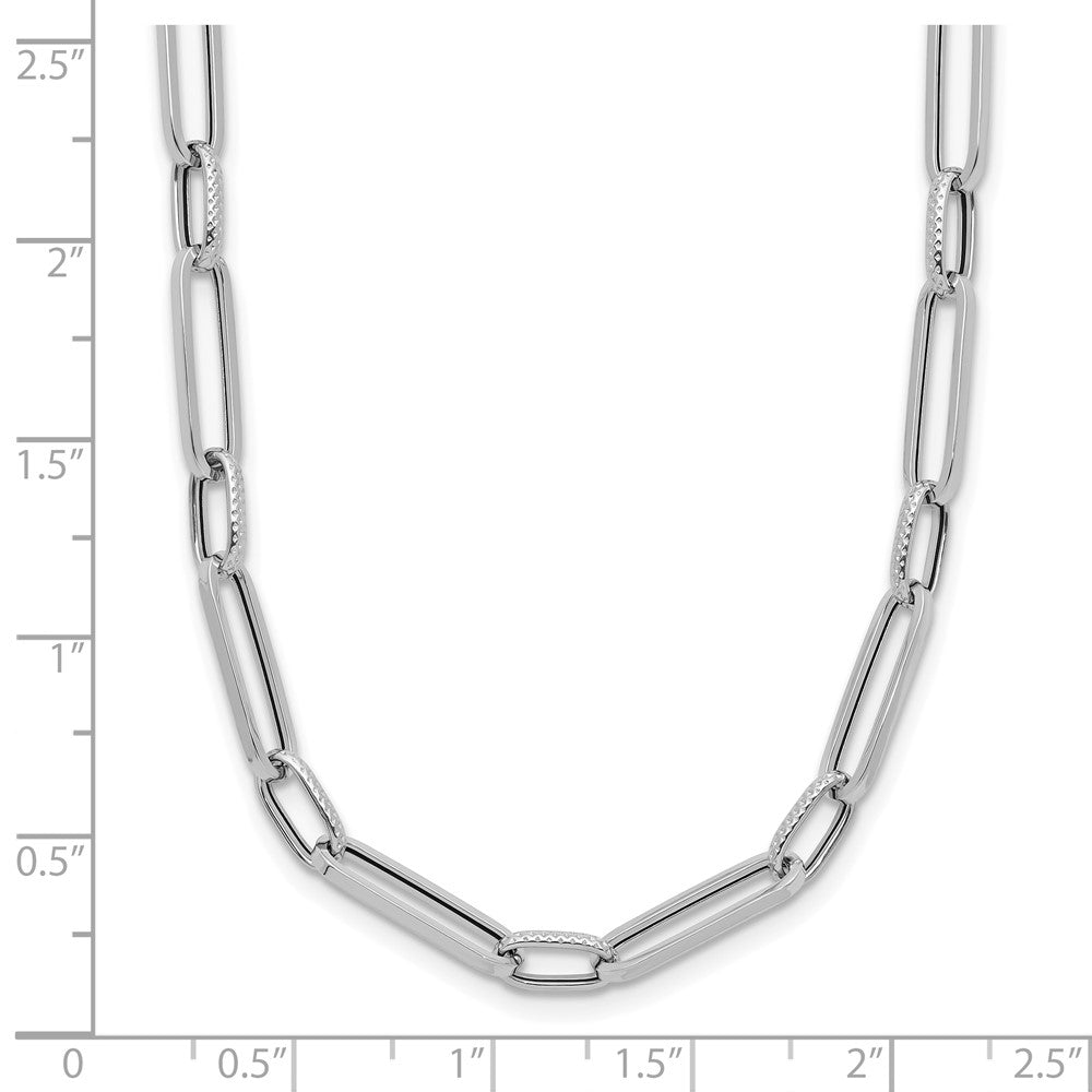 14K White Gold Polished and Textured Fancy Link Necklace