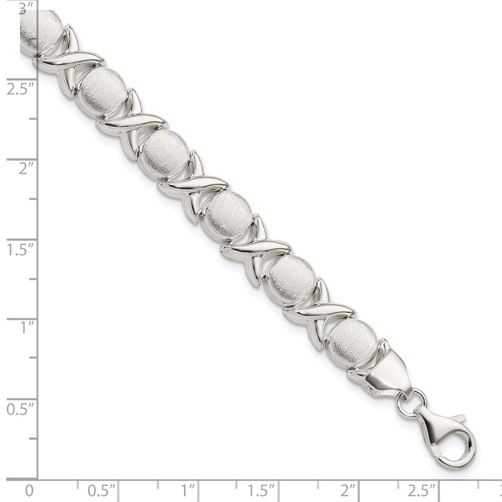 Sterling Silver Polished and Satin X and O Bracelet 8 inches