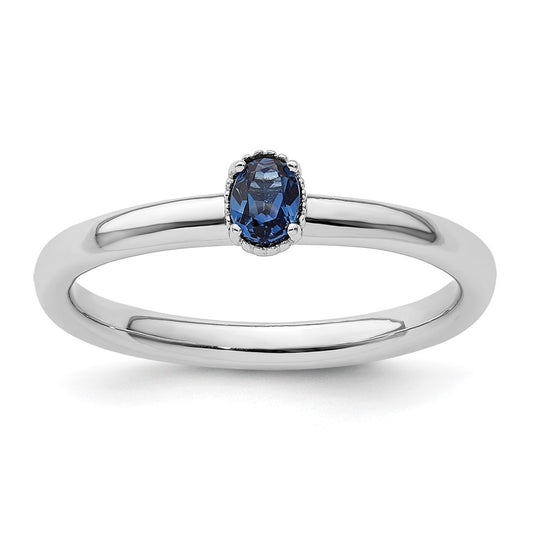 Sterling Silver Stackable Expressions Created Sapphire Single Stone Ring Size -5