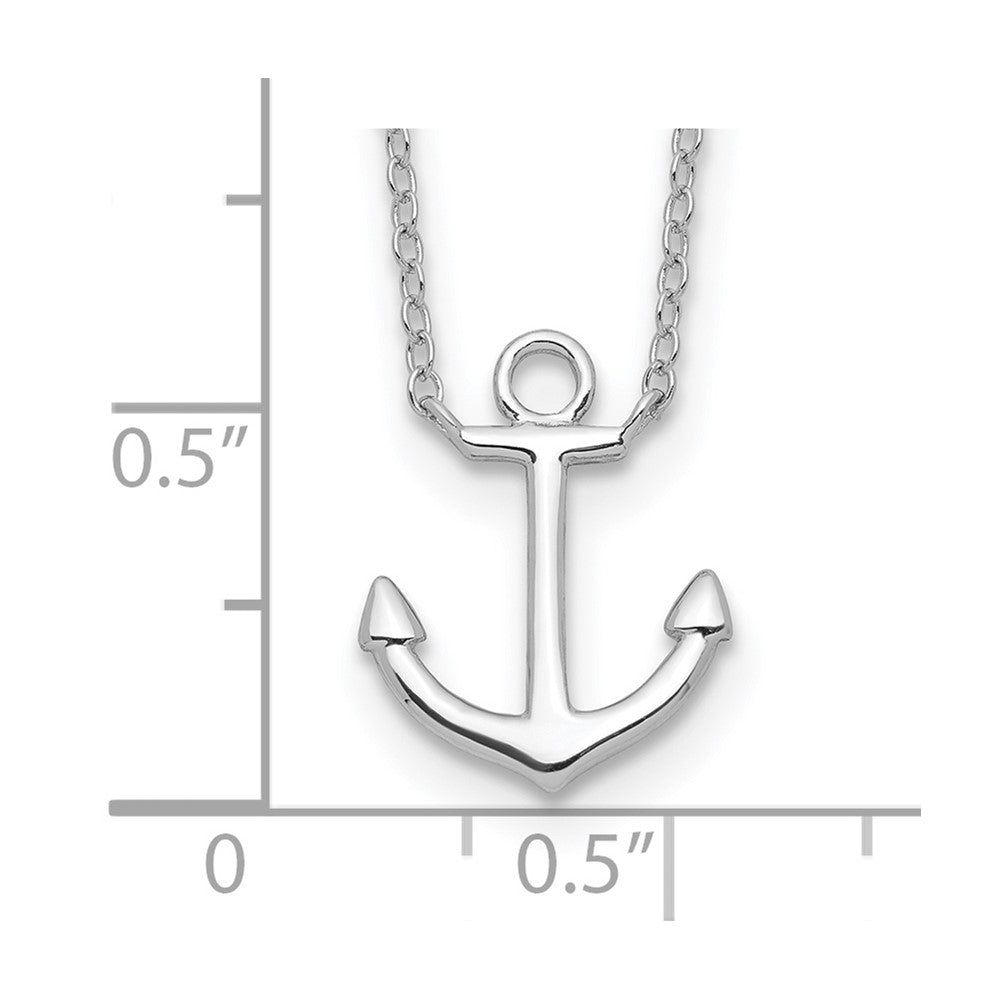 Sterling Silver Rhodium-plated Anchor 16 inch with a 2 inch extention Necklace 16 Inches