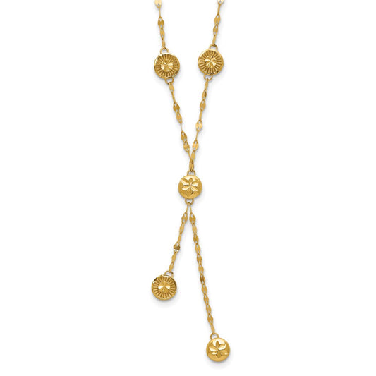 14K Polished and Diamond-cut Disc Design w/2in ext. Necklace