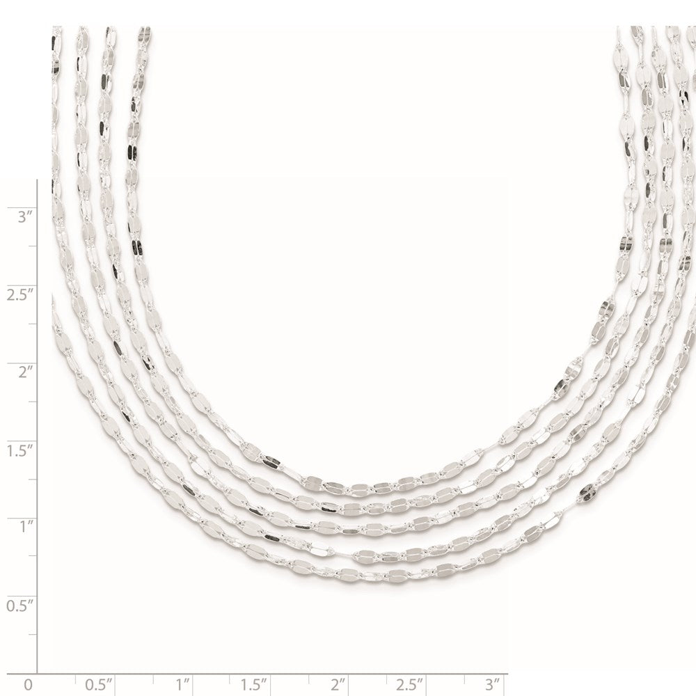 Sterling Silver 5 Strand Fancy Flat Link Necklace 17 Inches