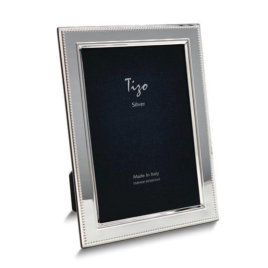 Bilaminate Sterling Silver Beaded Border 4x6 Photo Frame