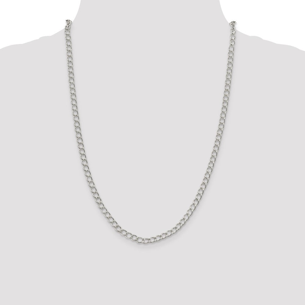 Sterling Silver 4.5mm Half round Wire Open Curb Chain 24 Inches