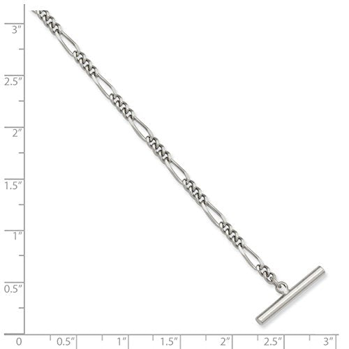 Solid Polished Not engraveable Rhodium Plated Figaro Tie Chain - Link Bracelet for Men