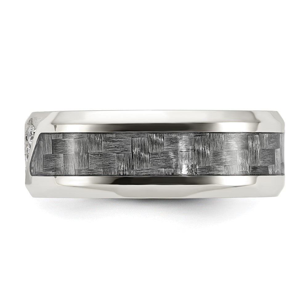Stainless Steel Polsihed with Gray Carbon Fiber Inlay & CZ 8mm Band Size - 8.5