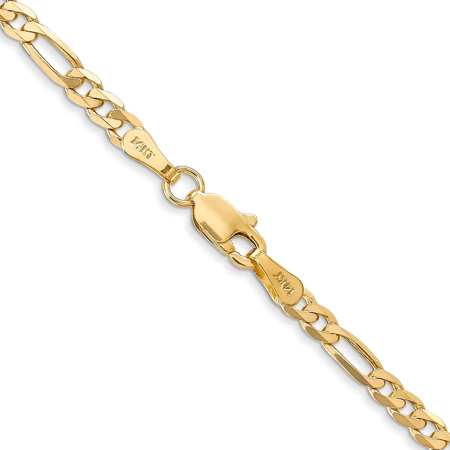 14K 7 inch 7mm Flat Figaro with Lobster Clasp Bracelet