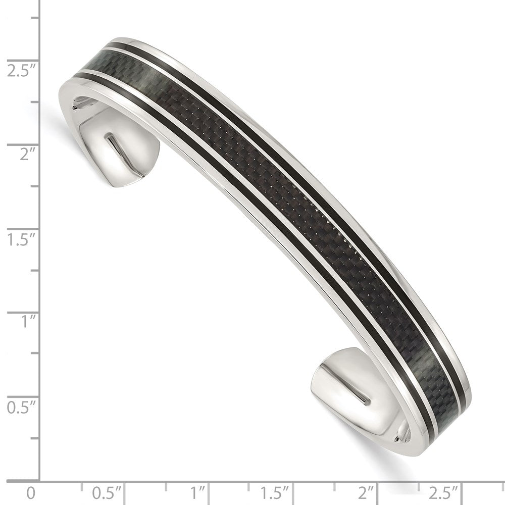 Stainless Steel Polished Black IP-plated w/Black Carbon Fiber Inlay  Bangle 7.25 inches