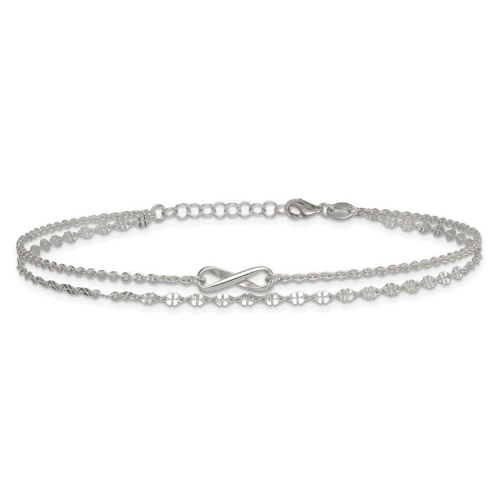 Sterling Silver Polished Infinity Double Strand 9 inch with 1 inch Extension Anklet