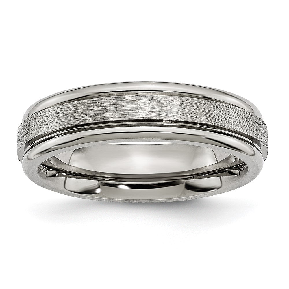 Titanium Brushed and Polished 6mm Grooved Edge Band Size - 13