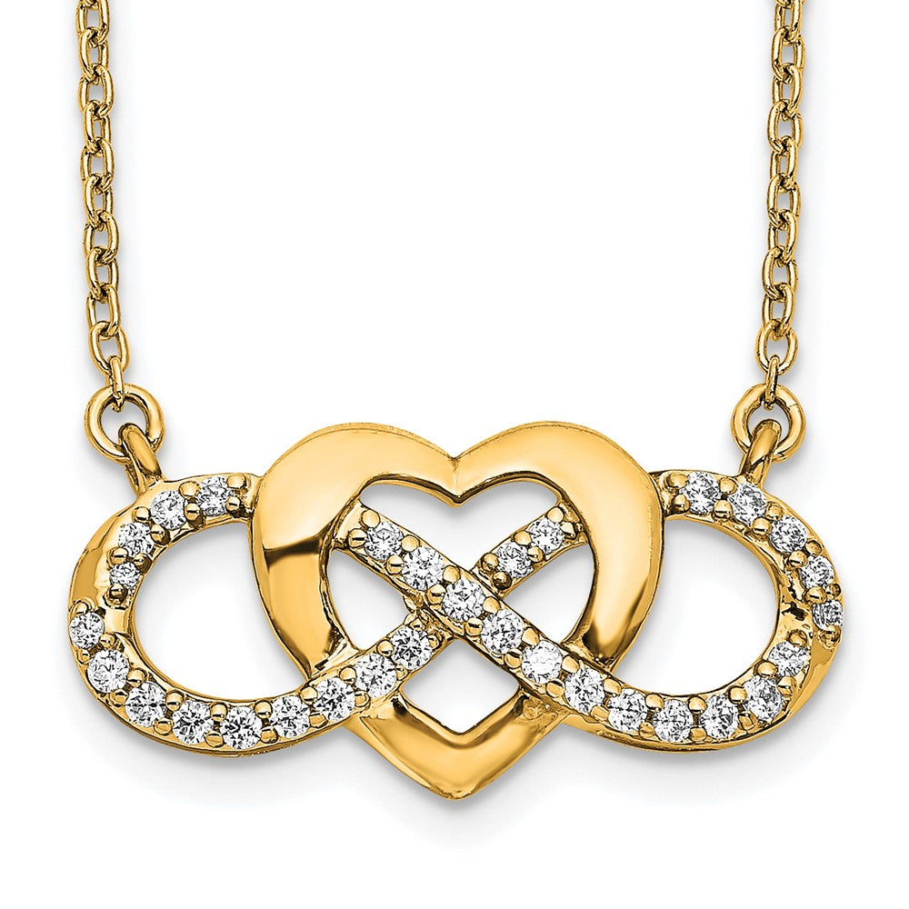 14k Polished 1/5 carat Diamond Infinity with Heart 18 inch Necklace