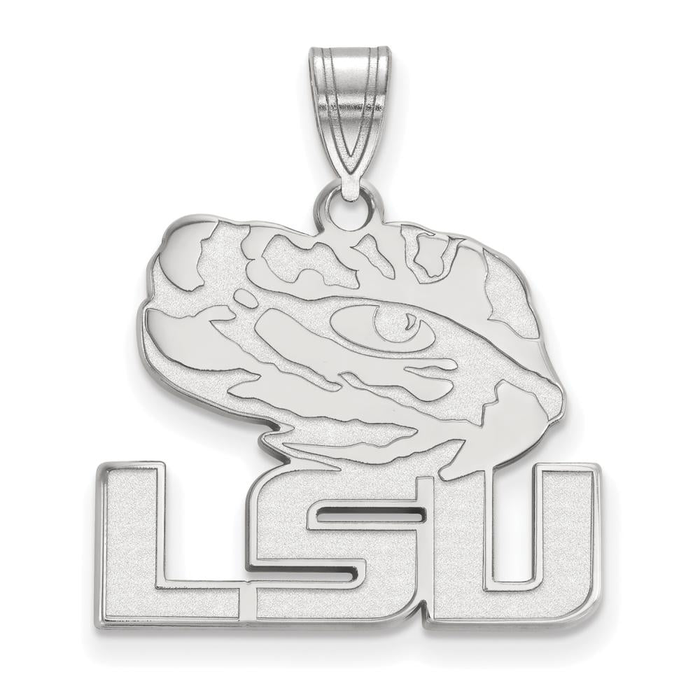 Sterling Silver Rhodium-plated LogoArt Louisiana State University L-S-U Tiger Eye Large Pendant Q-SS076LSU