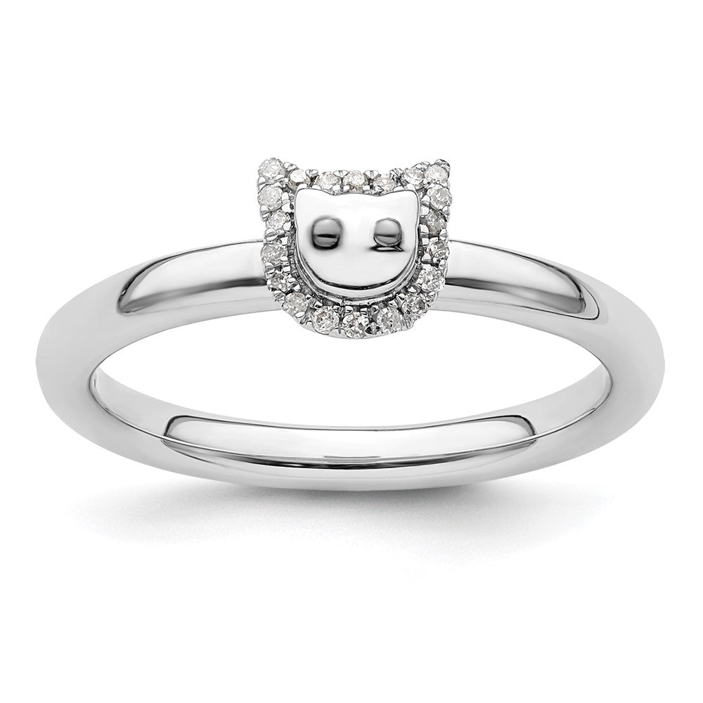 Sterling Silver Stackable Expressions Cat Diamond Ring Size -7