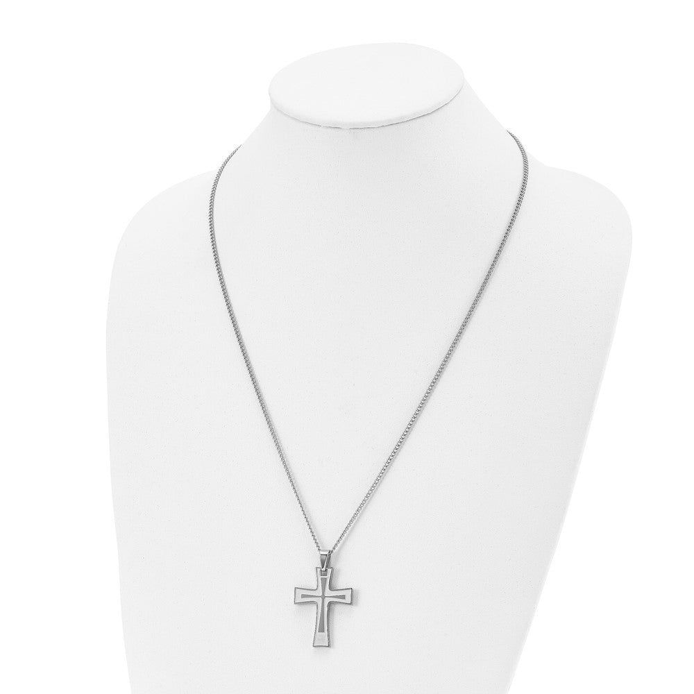 Stainless Steel Brushed and Polished Cross 24in Necklace
