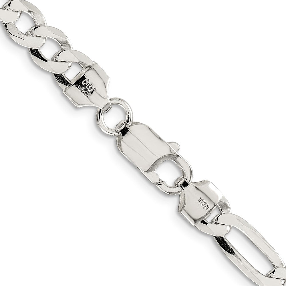 Sterling Silver 7.0mm Lightweight Flat Figaro Chain 22 Inches