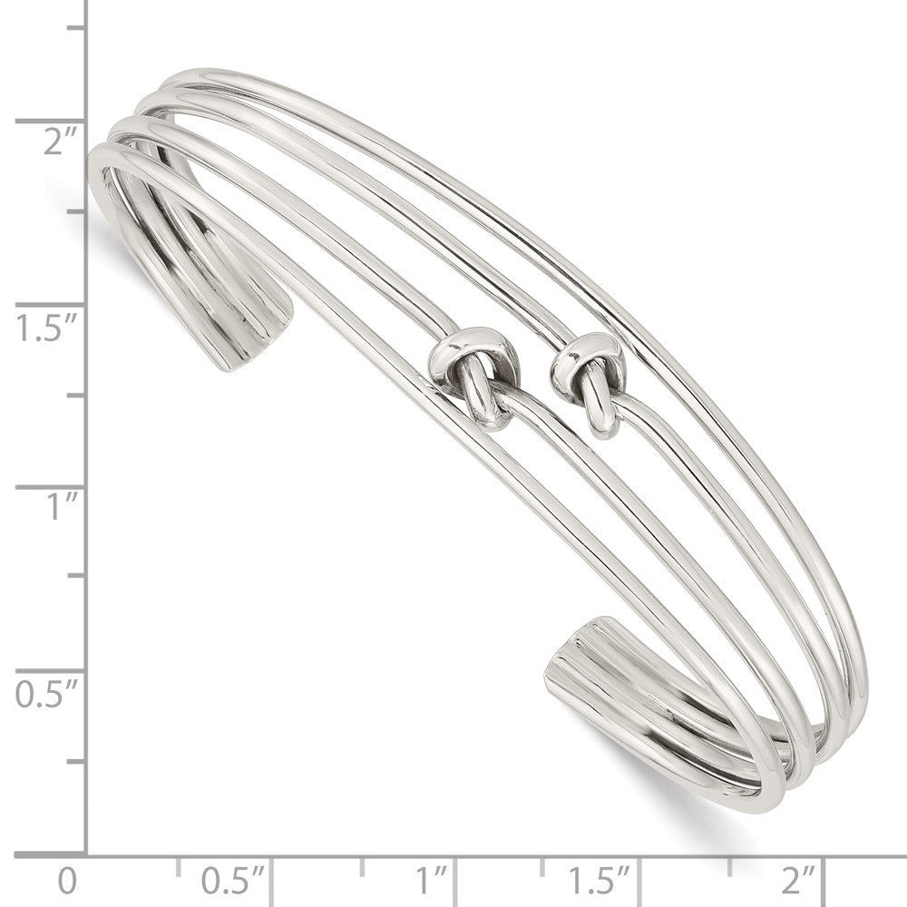 Sterling Silver Polished 4 Band Knots Cuff Bangle 7.25 inches