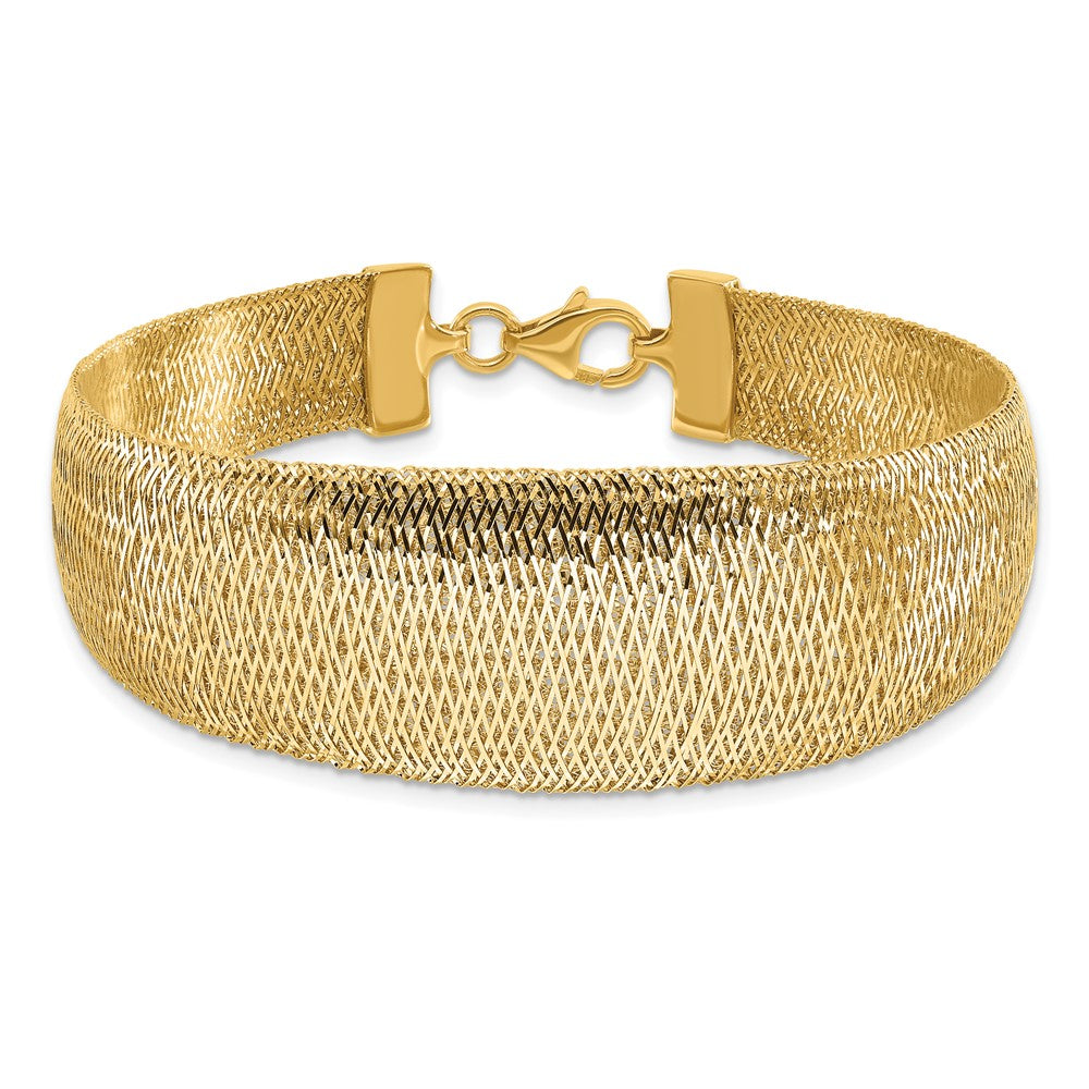 14K Polished Woven Graduated Dome Bracelet 7.5  inches