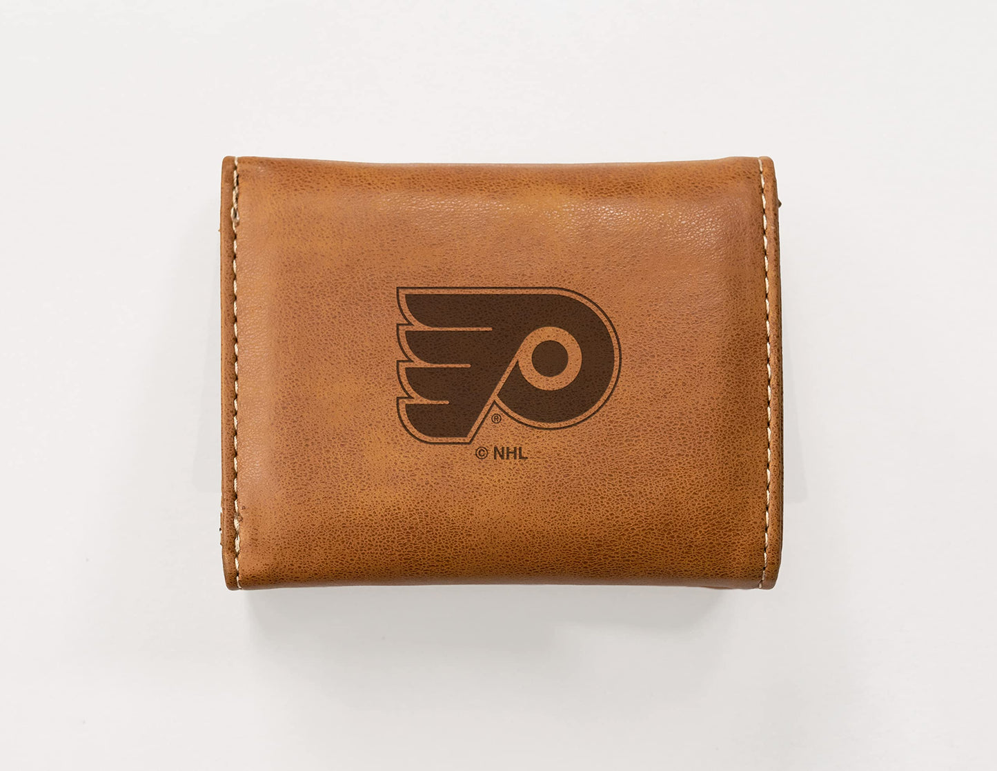 Hockey Rico Industries Philadelphia  Brown Laser Engraved Trifold Laser Engraved Tri-Fold Wallet - Men's Accessory