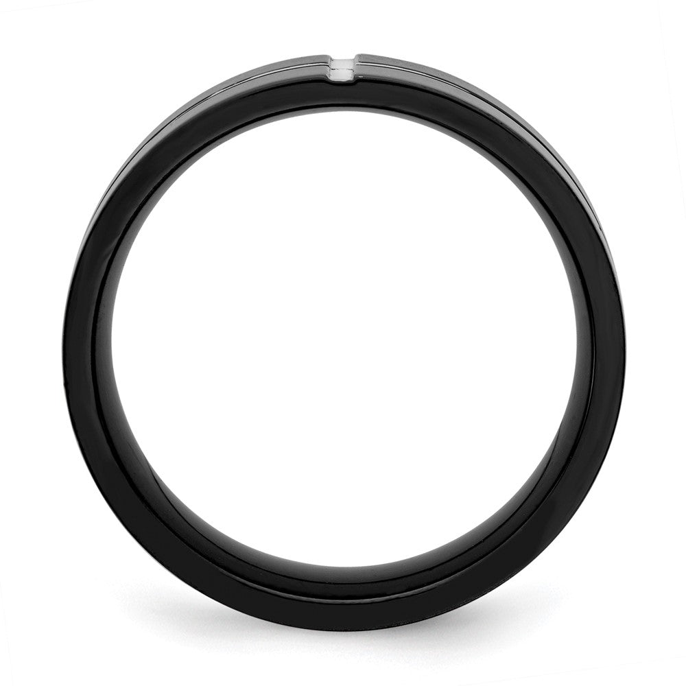 Titanium Polished Black IP-plated 8mm Grooved Comfort Fit Band Size - 10.5
