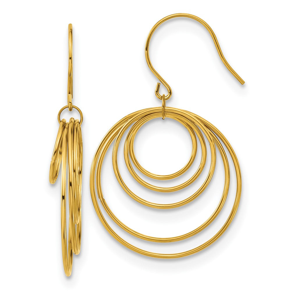 Stainless Steel Polished Yellow IP-plated Multi-Circle Dangle Earrings
