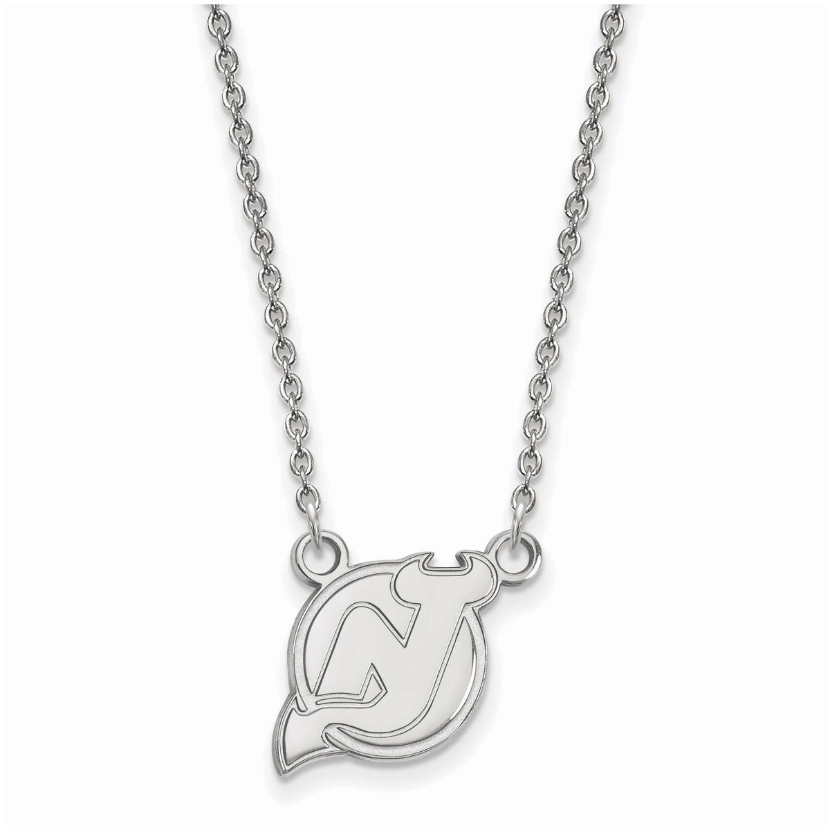 Sterling Silver Rhodium Plated NHL New Jersey Devils Small Necklace, 18 Inch