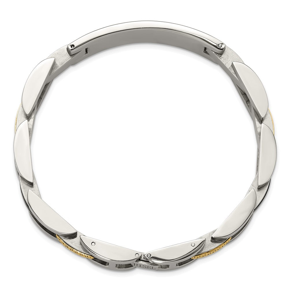 Chisel Stainless Steel Polished with 14K Gold Accent and Onyx 8.75 inch ID Link Bracelet 8.75 inches