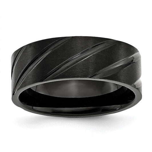 Titanium Brushed and Polished Black IP-plated Swirl Design 8mm Band Size - 9.5