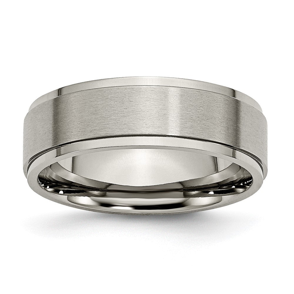 Titanium Brushed Center 7mm Ridged Edge Band Size - 15