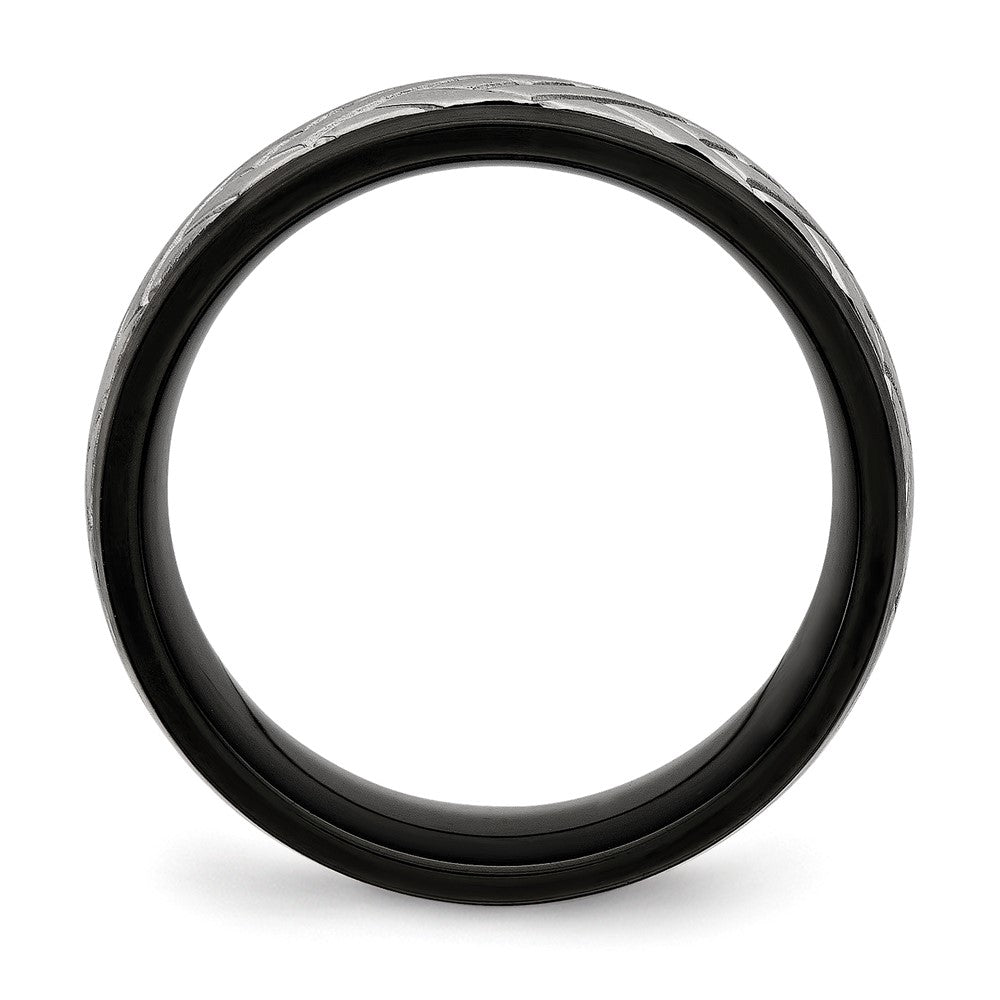 Stainless Steel Brushed Black IP-plated 8mm Grooved Band Size - 8.5