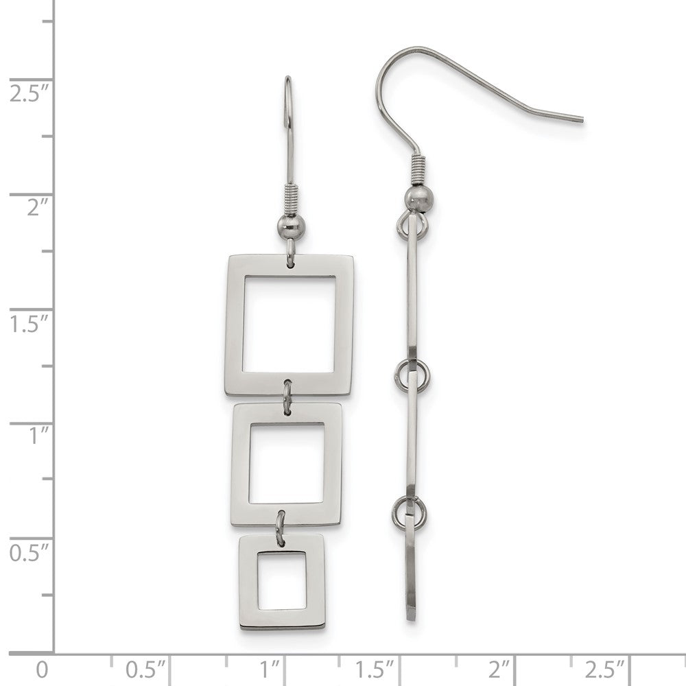 Stainless Steel Polished Squares Dangle Shepherd Hook Earrings