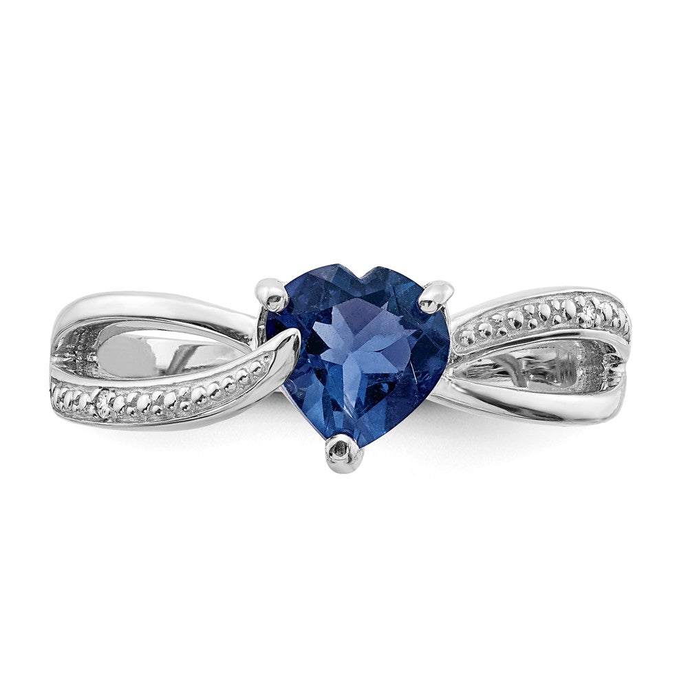 Sterling Silver Heart Shaped CR Sapphire & Diamond Ring