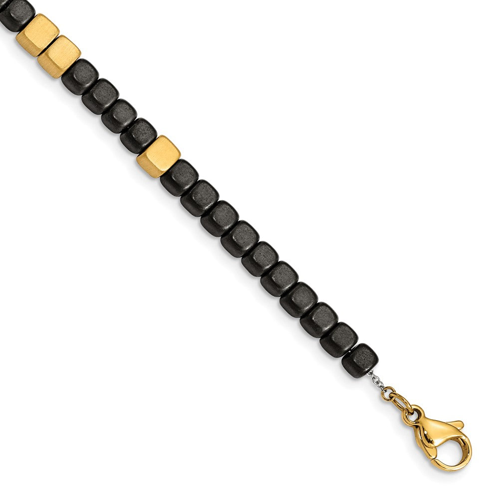 Stainless Steel Brushed Yellow IP w/Hematite 7in w/1.25in ext Bracelet 7 inches