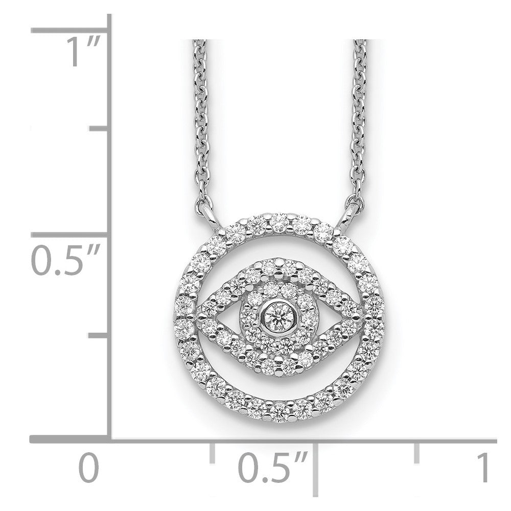 Sterling Silver Rhodium Plated CZ Evil Eye Necklace w/2in ext. 17 Inches