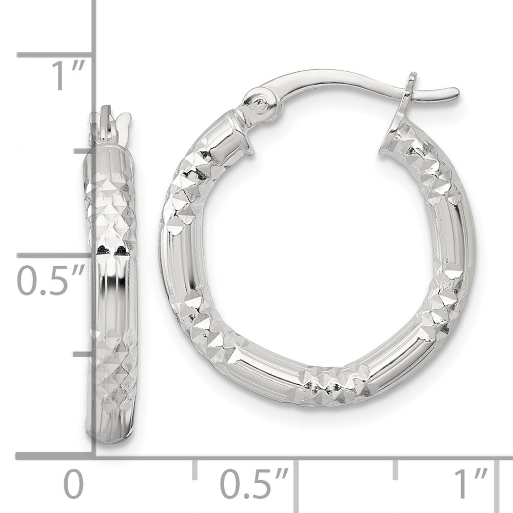 Sterling Silver Polished Diamond-cut Textured 20x3.25mm Round Hoop Earrings