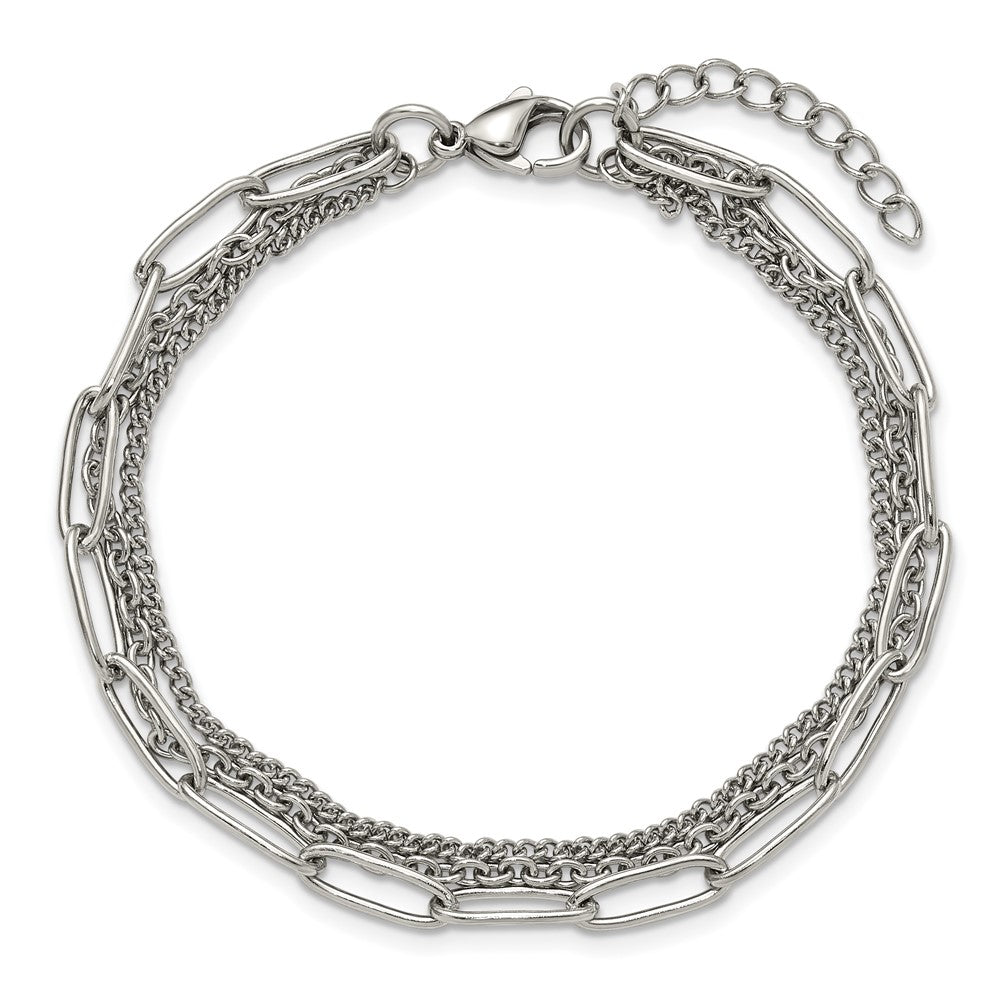 Chisel Stainless Steel Polished Multi-Strand Curb, Cable and Paperclip Link 7 inch Plus a 1.25 inch Extension Bracelet 8.25 inches