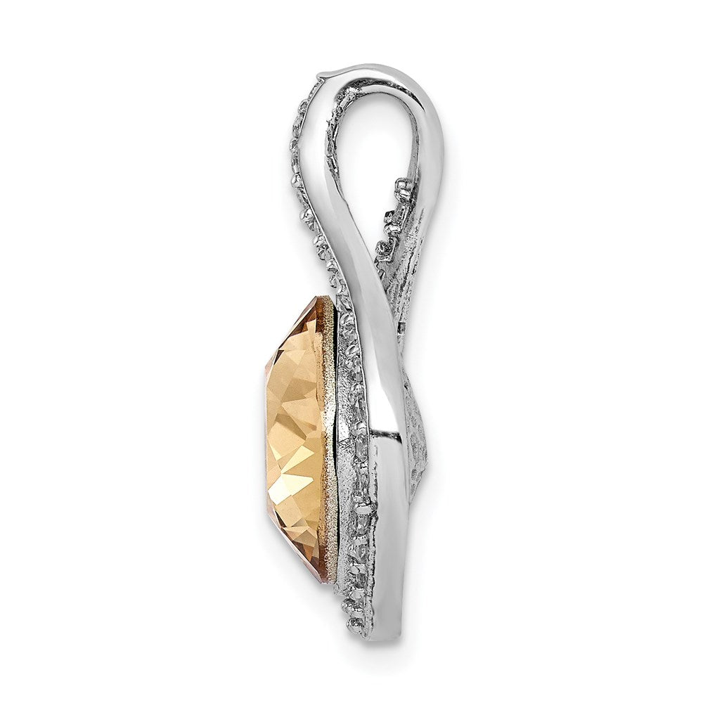 Sterling Silver RH-plated Clear/Golden Crystal Teardrop Pendant