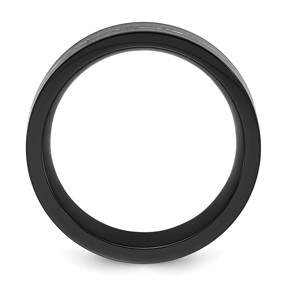 Chisel Stainless Steel Polished Black IP-plated Black and Silver Foil Inlay 8mm Band Size - 9.5