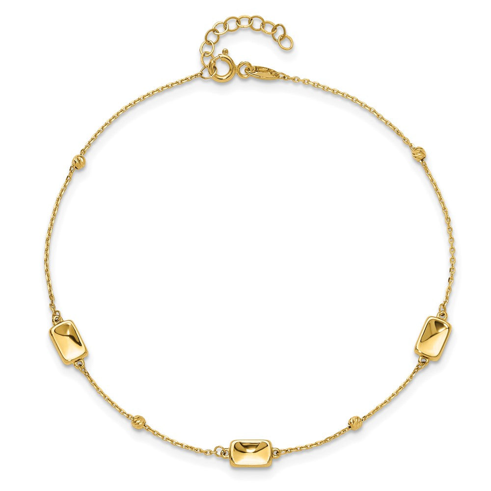 14K Polished and Diamond-cut Station Plus 1in ext. Anklet