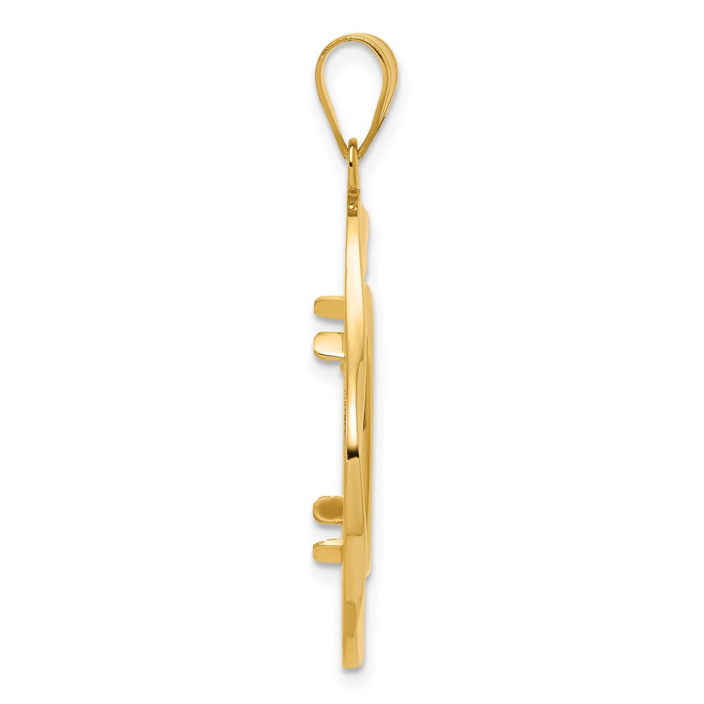 14k Polished Diagonal Riptide with 16.5mm Prong Coin Bezel Pendant