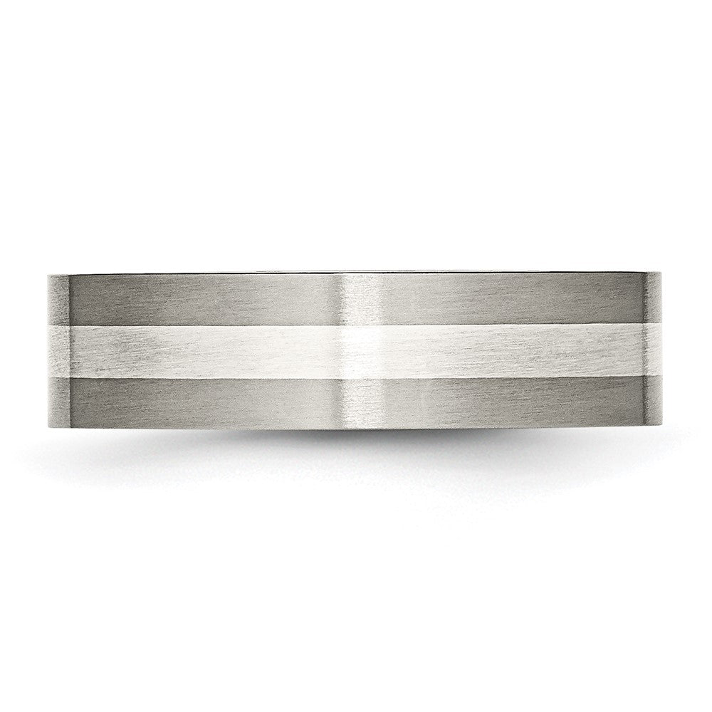 Titanium Brushed w/Sterling Silver Inlay 6mm Flat Band Size - 7
