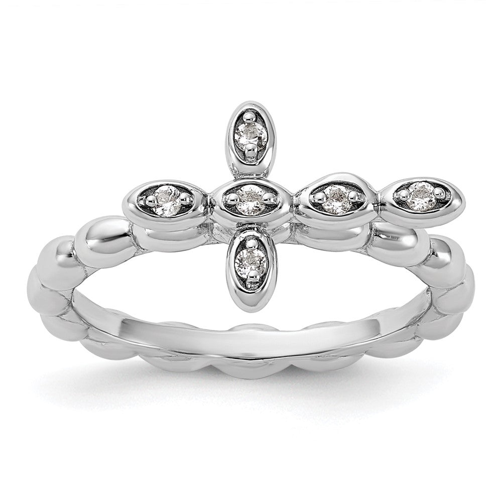 Sterling Silver Stackable Expressions Rhodium-plated White Topaz Cross Ring Size -7