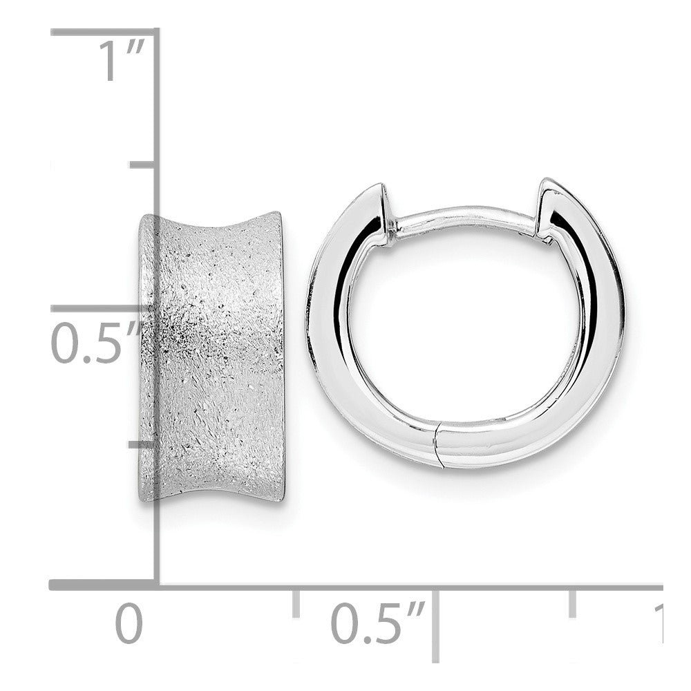 Sterling Silver Rhod-plated D/C Brushed Huggie Hoop Earrings