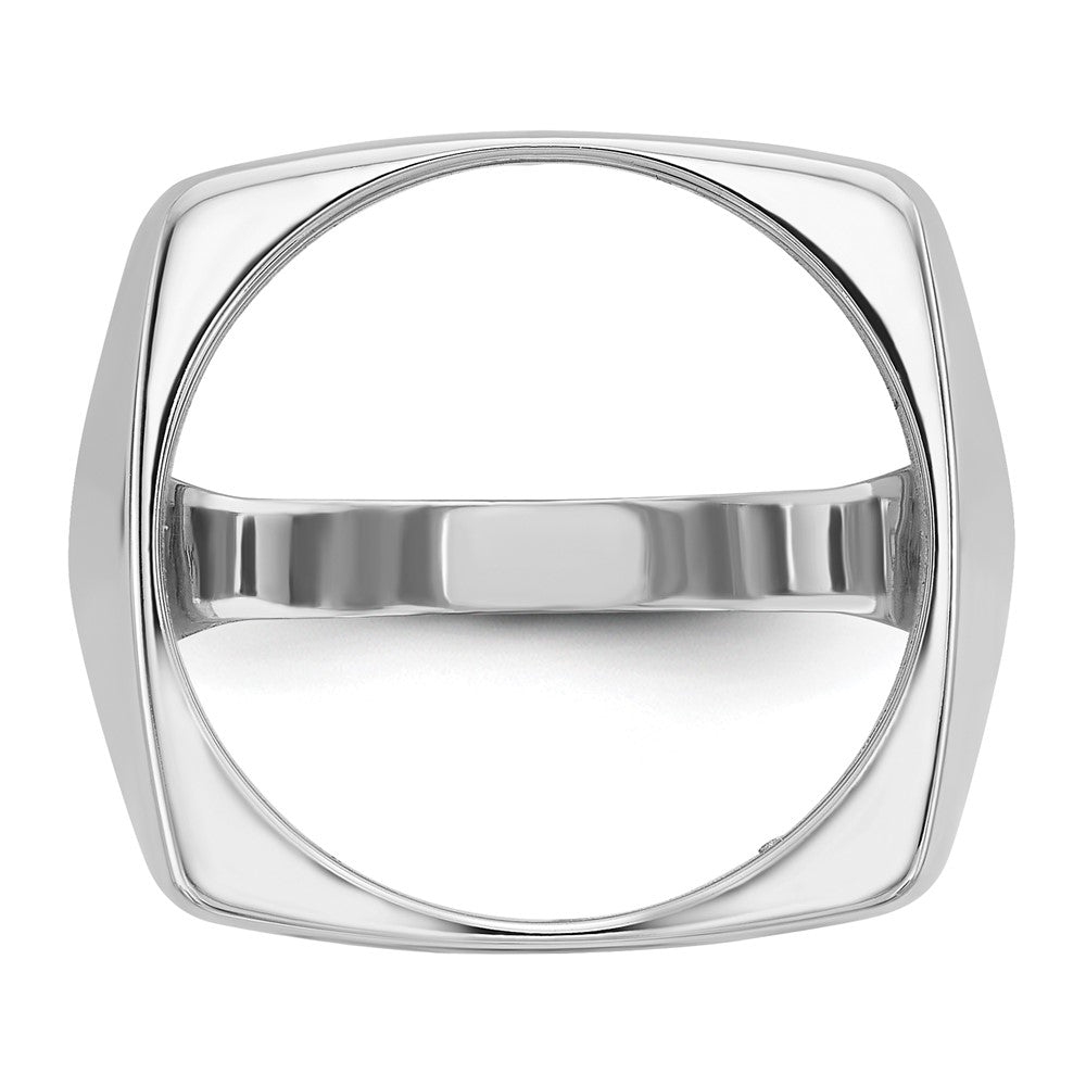 Wideband Distinguished Coin Jewelry 14k White Gold Men's Polished Square Shaped 16.5mm Coin Bezel Ring