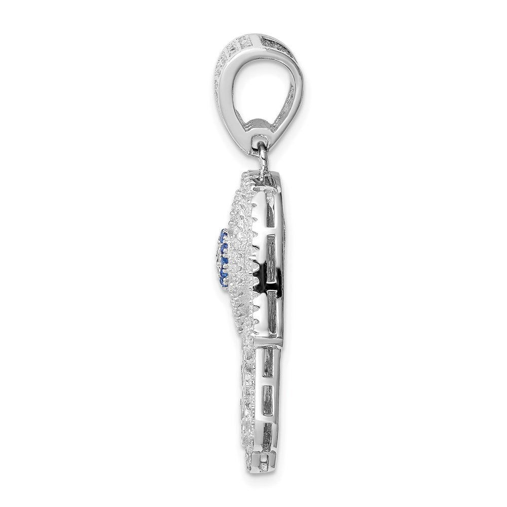 Sterling Silver Rhodium-plated Created Spinel & White CZ Hamsa Pendant