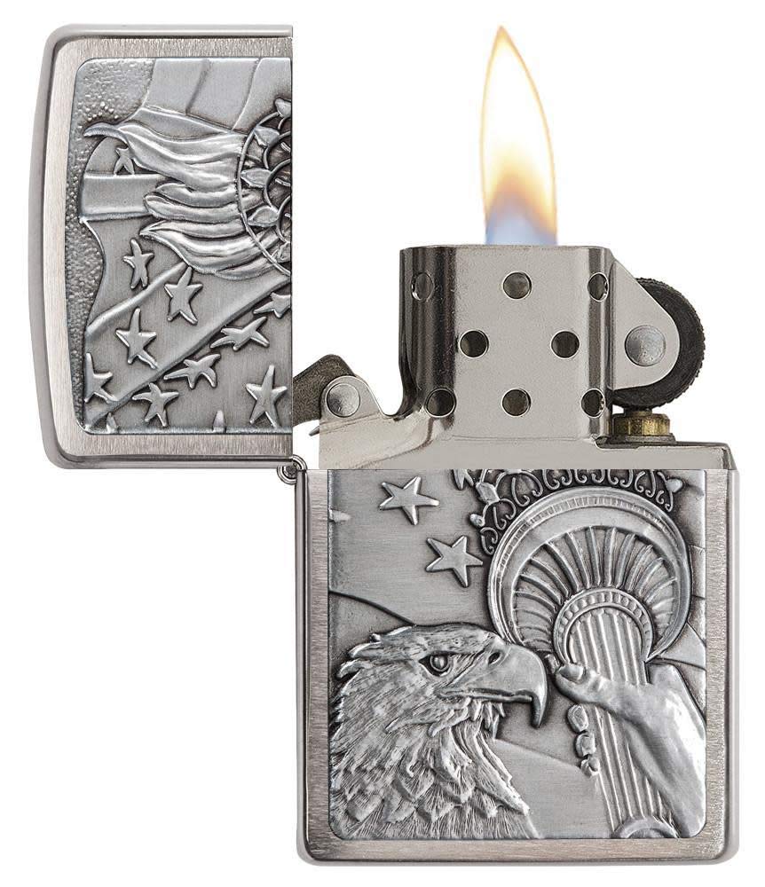 Zippo Patriotic Windproof Pocket Lighter, Brushed Chrome