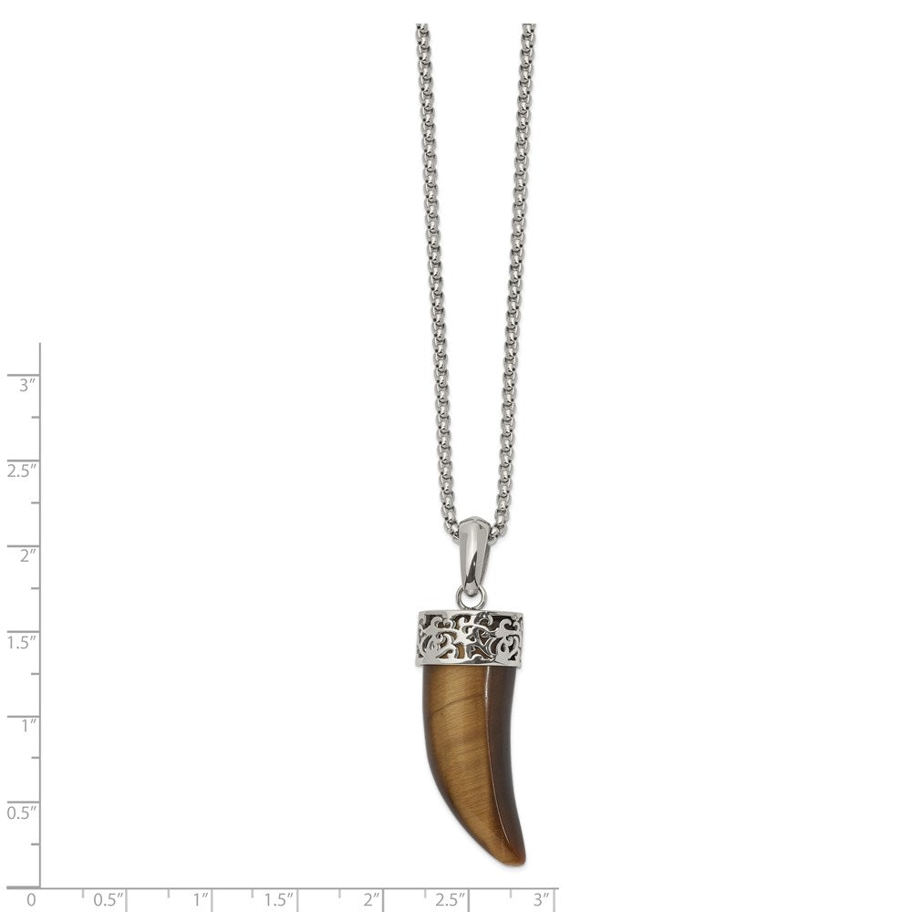 Stainless Steel Polished Tiger's Eye Horn 24in Necklace
