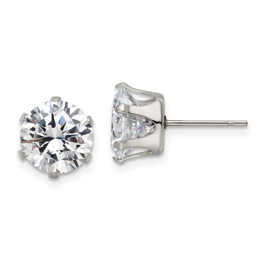 Stainless Steel Polished 9mm Round CZ Stud Post Earrings
