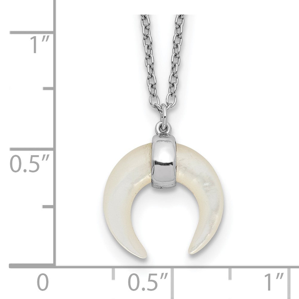 Sterling Silver RH-plated Mother Of Pearl Moon w/2in ext Necklace 16 Inches